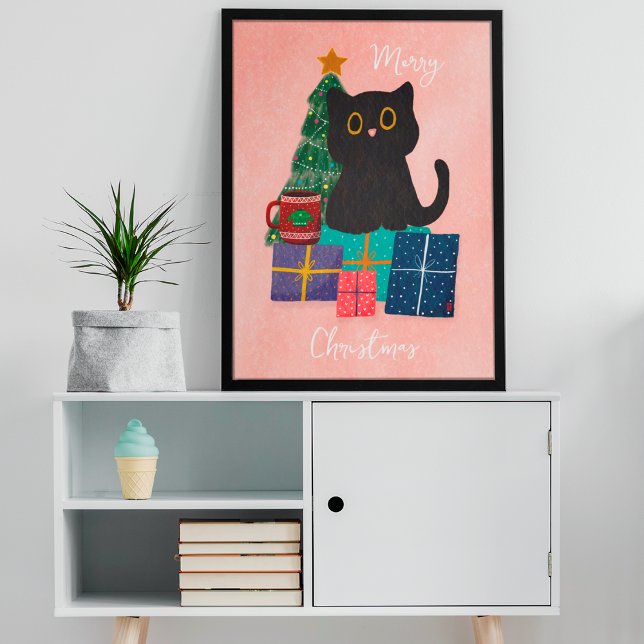 Poster Festivo Rosa De Natal Cachorro Gato Café Wall Art (Criador carregado)