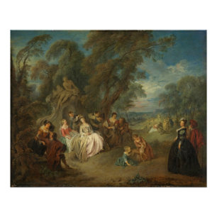 Pôster Fête Champêtre, C. 1730 (óleo em canvas)