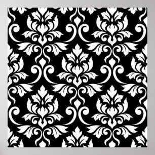 Poster Feuille Damask Big Patterm White em Preto