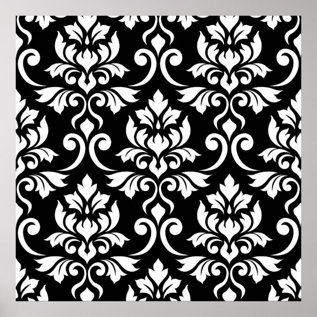 Poster Feuille Damask Big Patterm White em Preto (Frente)