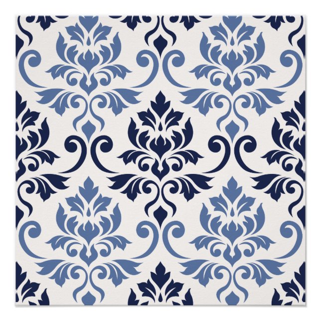 Pôster Feuille Damask Big Pattern Blues on Cream (Frente)