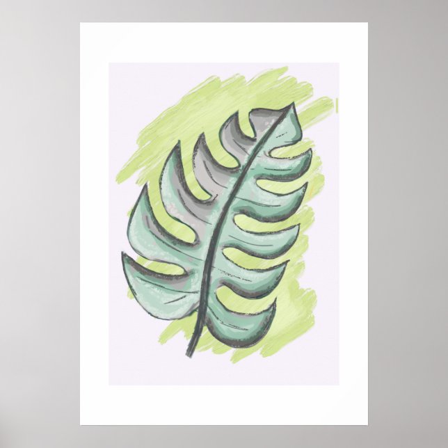 Poster Feuille de monstera verte dessin manuel (Frente)