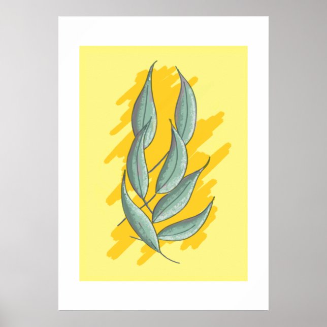 Poster Feuille eucalyptus verte dessin manuel. (Frente)