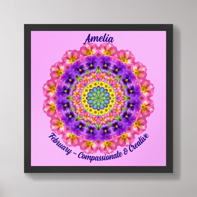 Poster Fevereiro Nascimento Flor Cota Crianças Enfermeiro (Framed February Birth Month Flower Nursery Kids Poster)