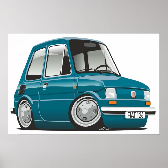 Poster Fiat 126 turquesa caricatural (Frente)