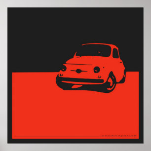 Poster Fiat 500, 1959 - Red on charcoal black