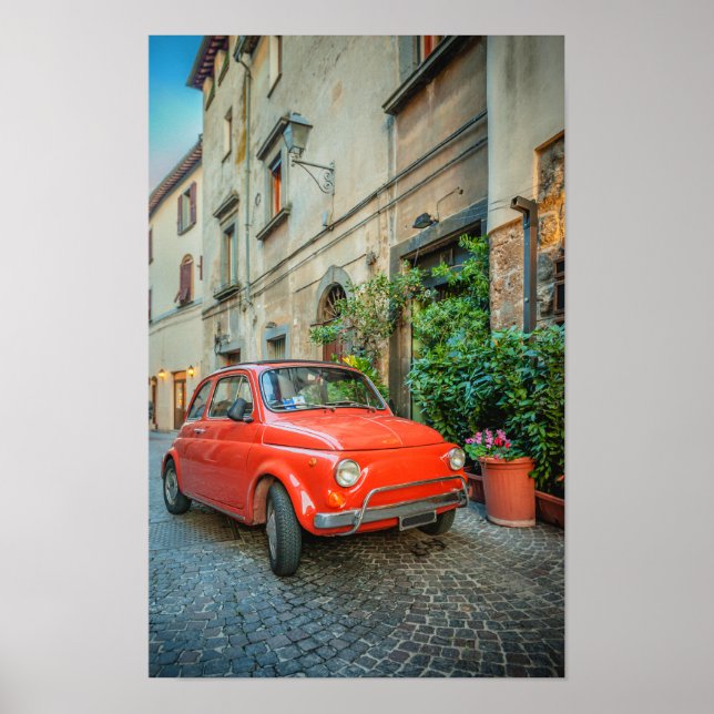 Poster Fiat 500, red, Classic Italiana Carro, Itália (Frente)