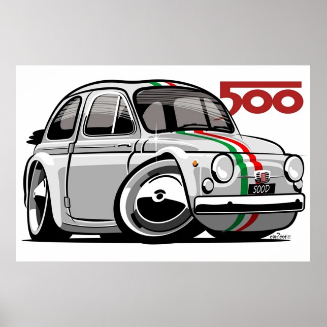 Poster Fiat 500D branco caricatural (Frente)
