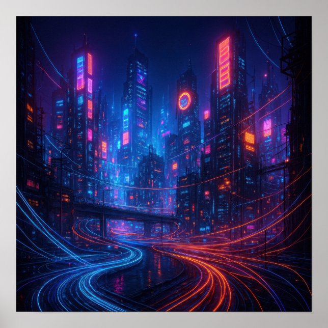 Poster Fibra ótica Cityscape (Frente)