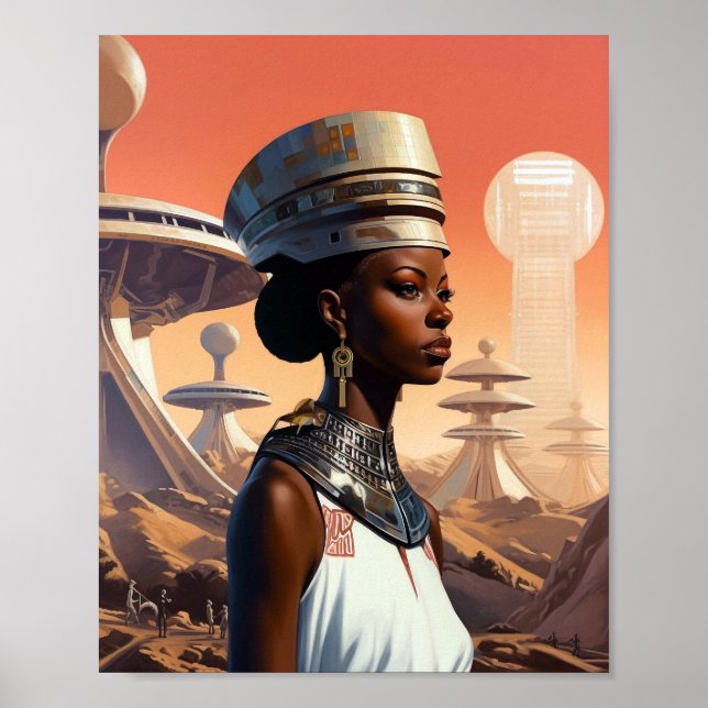 Poster Ficção científica afrofuturista rainha futurística (Frente)