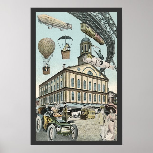 Poster Ficção científica retrô, cidade vitoriana de steam (Frente)