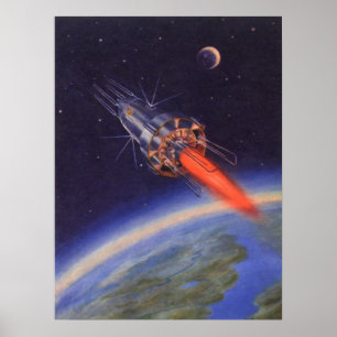 Poster Ficção científica Rocket do vintage no espaço