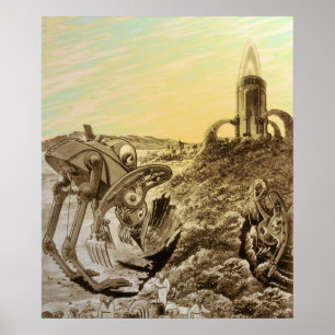Poster Ficção Científica Vintage Alienígenas Construção d