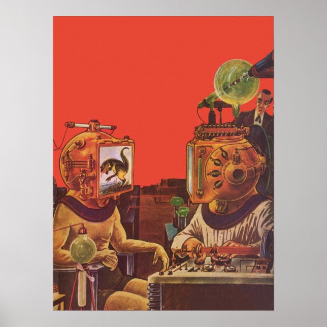 Poster Ficção Científica Vintage, Capacetes Alien Steam P (Frente)