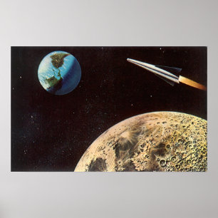 Pôster Ficção Científica Vintage, Nave Espacial Sobre a L