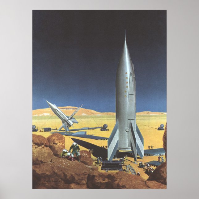 Poster Ficção científica vintage Planeta desértico com fo (Frente)