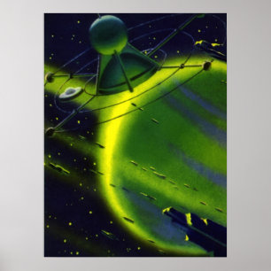 Poster Ficção científica vintage Planeta Verde w Espaçona