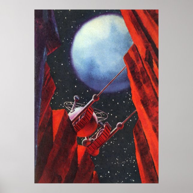 Poster Ficção científica vintage, veículo espacial lunar  (Frente)