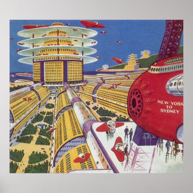 Pôster Ficha científica em vintage, Nova Iorque futurísti (Frente)