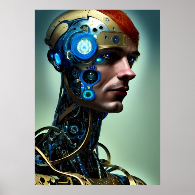 Poster Ficha científica futurística Arte do Homem Cyborg (Frente)
