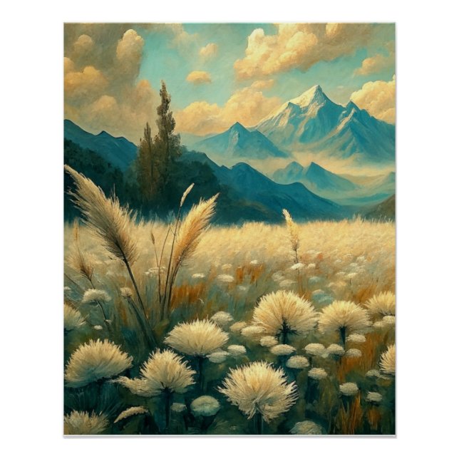 Pôster Field Landscape Wild Flowers Wall Poster Art (Frente)