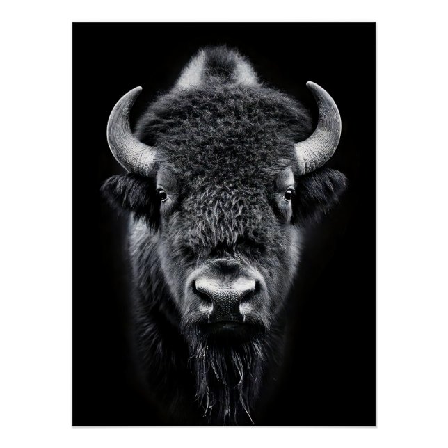 Pôster Fierce Black & White Bison Fine Art Photography | (Frente)