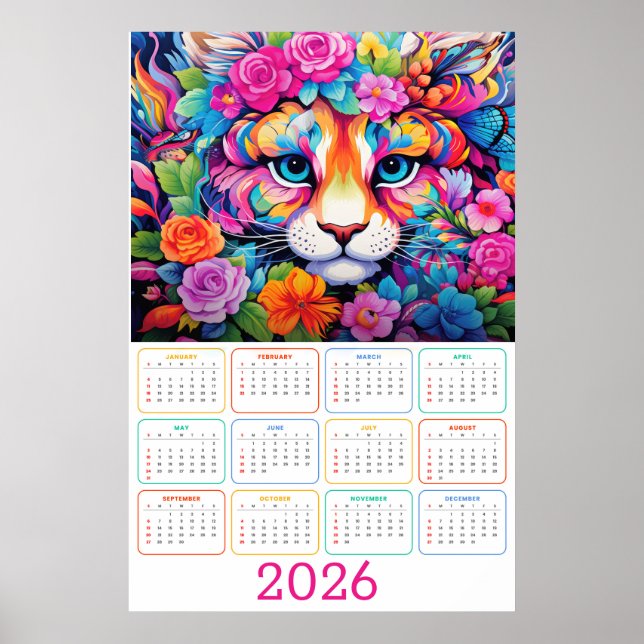 Poster Fierce & Flourished: Calendário de Parede do Tigre (Frente)
