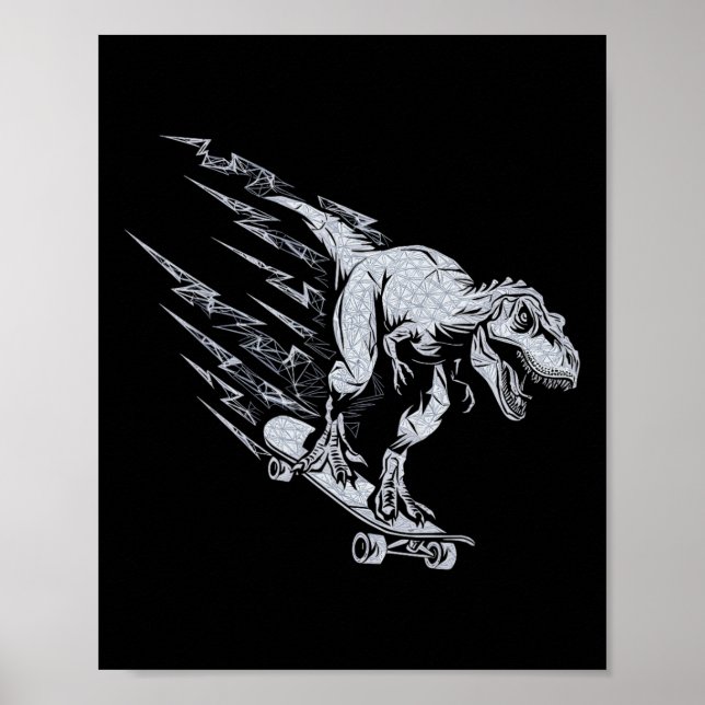 Poster Fierce T-rex Skateboarding Lightning Speed  (Frente)