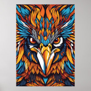Poster Fierk Tribal Hawk - Penas Vibrantes e Olhos Fieros