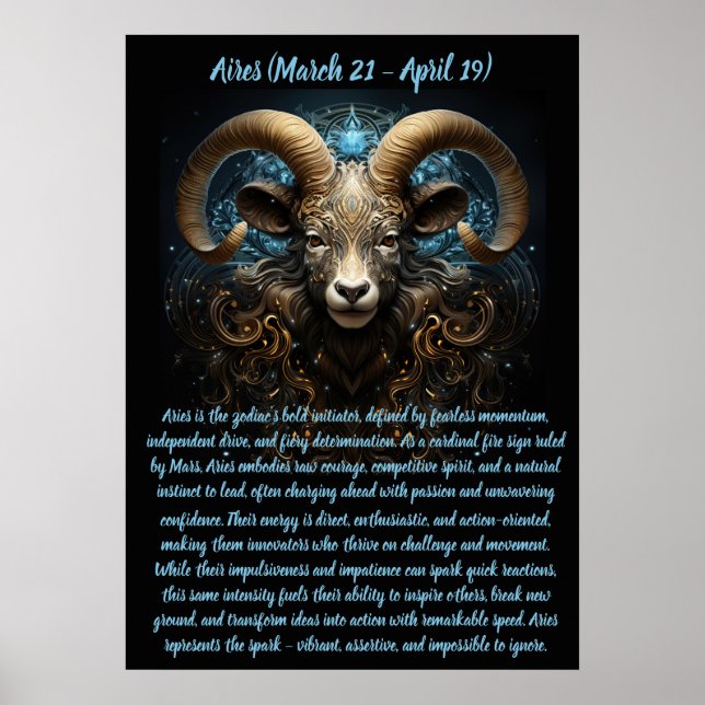 Poster Fiery Aries Spirit with Ornate Ram Illustration (Frente)