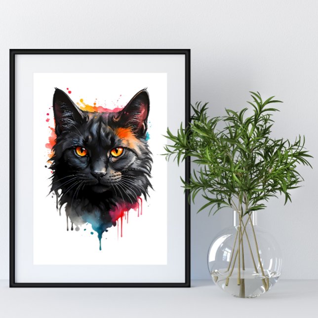 Poster Fiery Gaze Black Cat Watercolor Wall Art (Criador carregado)