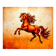 Fiery Horse Leaps, Orange Gold, Artistic Grunge 