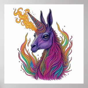 Poster Fiery Llama Unicorn Majestade