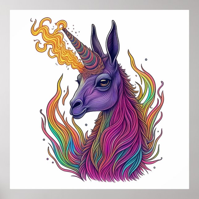 Poster Fiery Llama Unicorn Majestade (Frente)