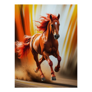 Pôster Fiery Running Horse – Dynamic Energy Art Poster