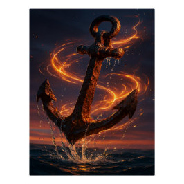 Pôster Fiery Rustic Anchor – Nautical Fantasy Wall Art