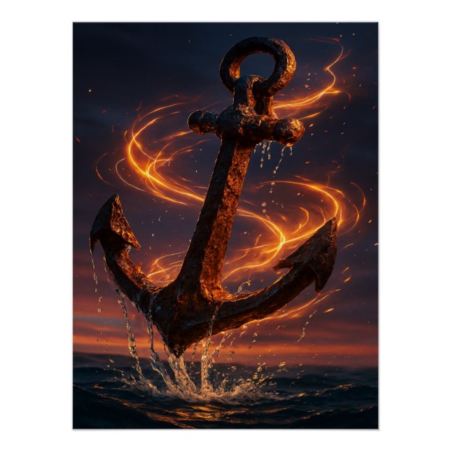 Pôster Fiery Rustic Anchor – Nautical Fantasy Wall Art (Frente)
