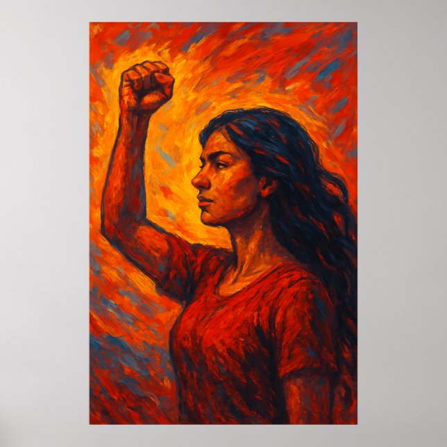 Poster Fiery, She Rises | Feminist Raised Fist Woman (Frente)