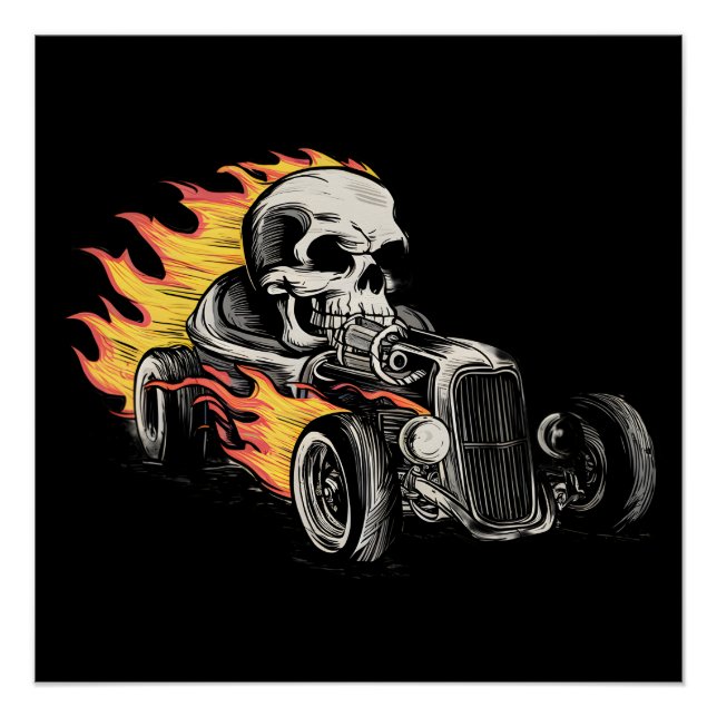 Pôster Fiery Skull Hotrod Art (Frente)
