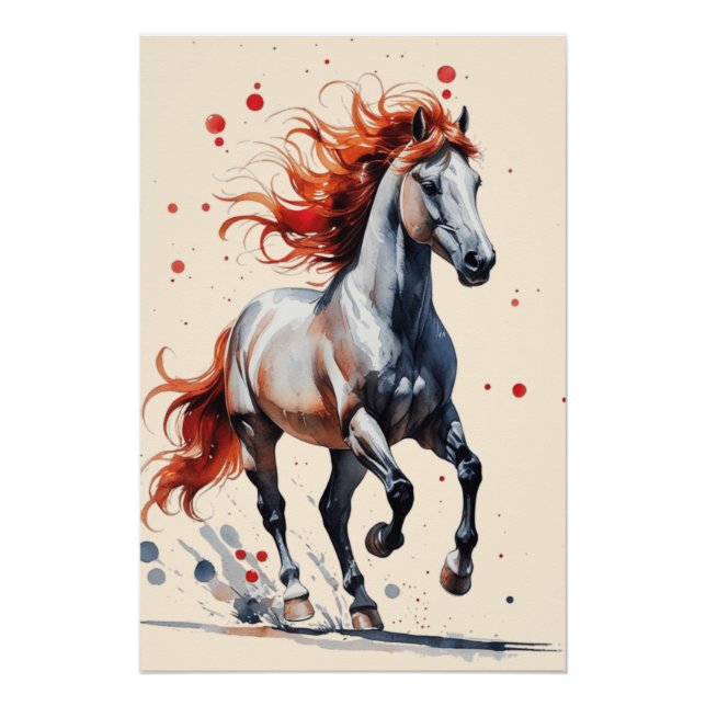 Pôster Fiery Spirit - Majestic Horse Watercolor Art (Frente)