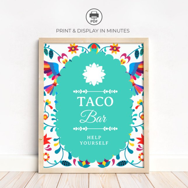 Poster Fiesta Mexican Taco Bar Bridal Shower Sign (Criador carregado)