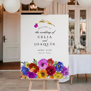 Poster Fiesta Mexicano Floral Weding Sinal de Boas-Vindas