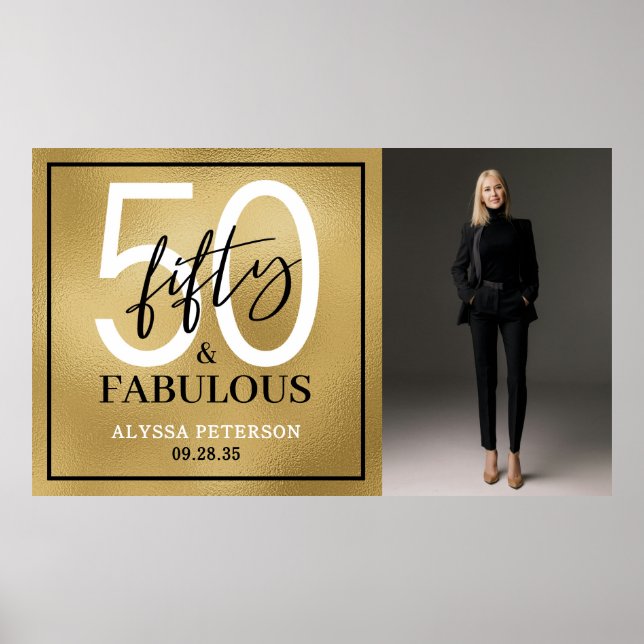 Poster Fifty and Fabulous Photo 50th Birthday Party (Frente)