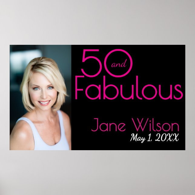 Poster Fifty and Fabulous Photo 50th Birthday Party  (Frente)