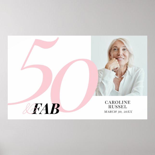 Poster Fifty and Fabulous Pink Bold Birthday Party (Frente)