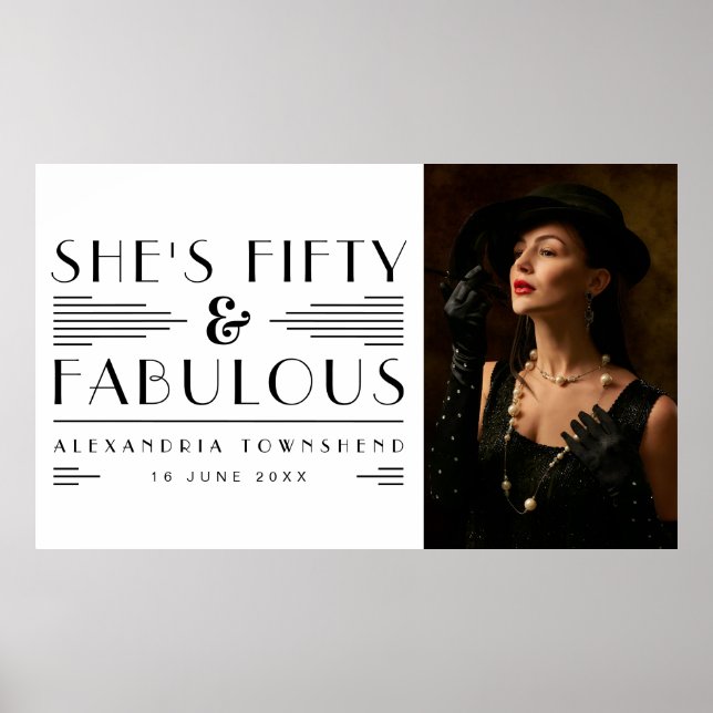 Poster Fifty & Fabulous Art Deco Photo 50th Birthday (Frente)