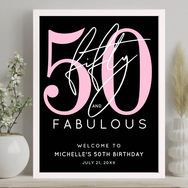 Poster Fifty Fabulous Black Pink 50th Birthday Welcome (Fifty Fabulous Black Pink 50th Birthday Welcome Poster)