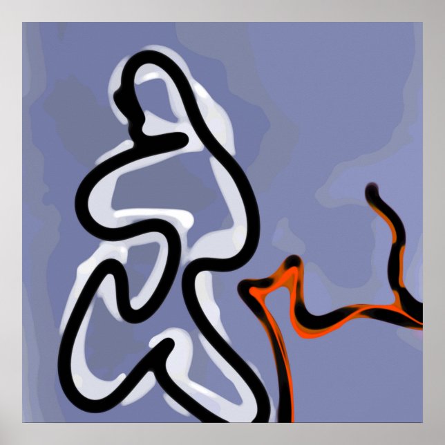 Poster Figura com Feline: Abstrato azul, laranja, B e W (Frente)