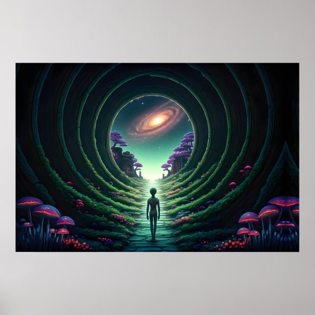 Poster Figura da alienígena caminha para um planeta dista (Frente)