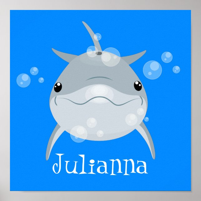 Poster Figura de desenho animado de bolhas de golfinhos b (Frente)